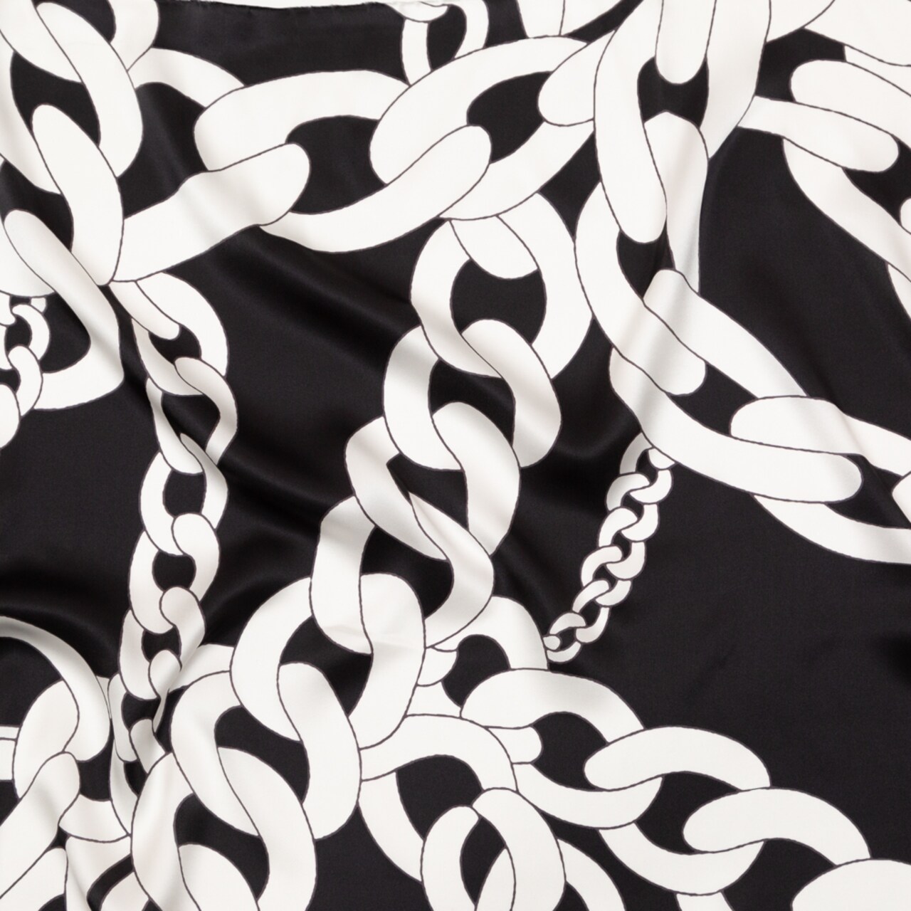1 Yard Charmeuse Fabric Black White Italian Silk Large Chain Print 55 inch